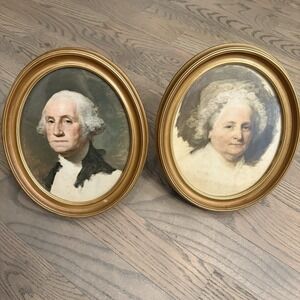 Antique George & Martha Washington Framed Athenaeum Gilbert Stuart 12" x 10"